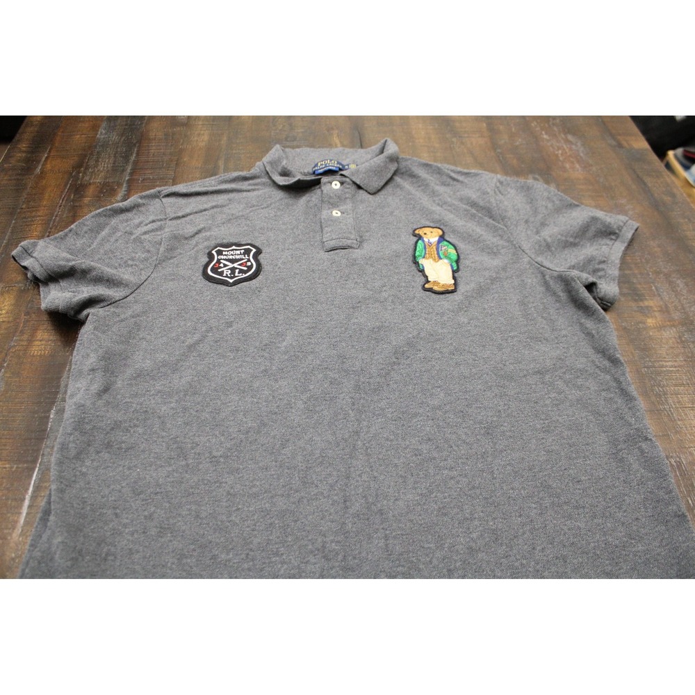 Polo Ralph Lauren Custom Slim Fit Polo Shirt Mens XL Gray Polo Bear Patch - Picture 2 of 10
